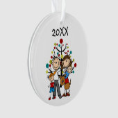 Stick Figuur Familie van 4 w Hond Acryl Ornament (voorkant)