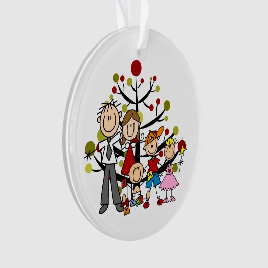 Stick Figuur Familie van 5 Acryl Ornament (voorkant)