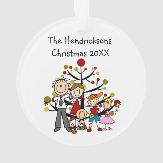 Stick Figuur Familie van 5 Acryl Ornament (achterkant)