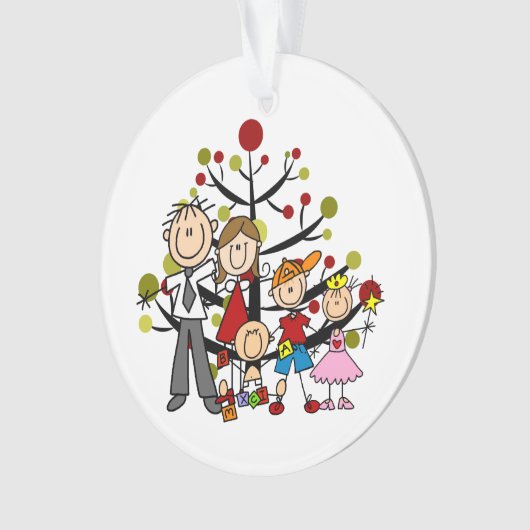 Stick Figuur Familie van 5 Acryl Ornament (voorkant)
