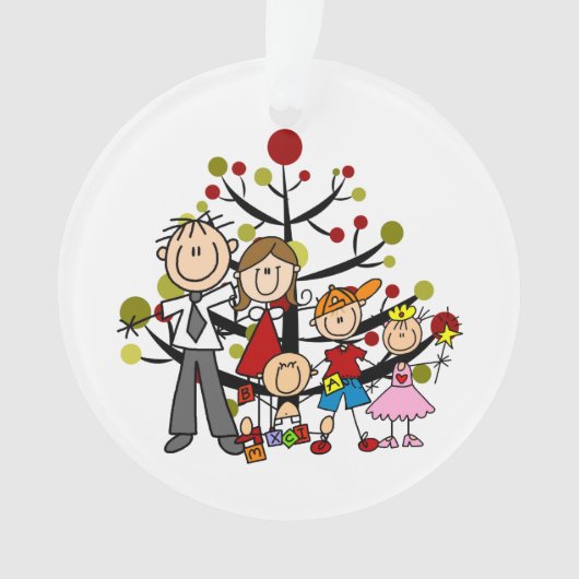 Stick Figuur Familie van 5 Acryl Ornament (voorkant)