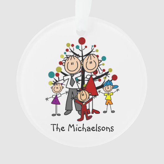 Stick Figuur Familie van 5 Acryl Ornament (voorkant)