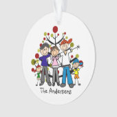 Stick Figuur Familie van 5 Acrylversiering Ornament (voorkant)