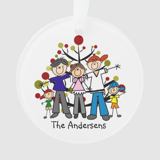 Stick Figuur Familie van 5 Acrylversiering Ornament (voorkant)