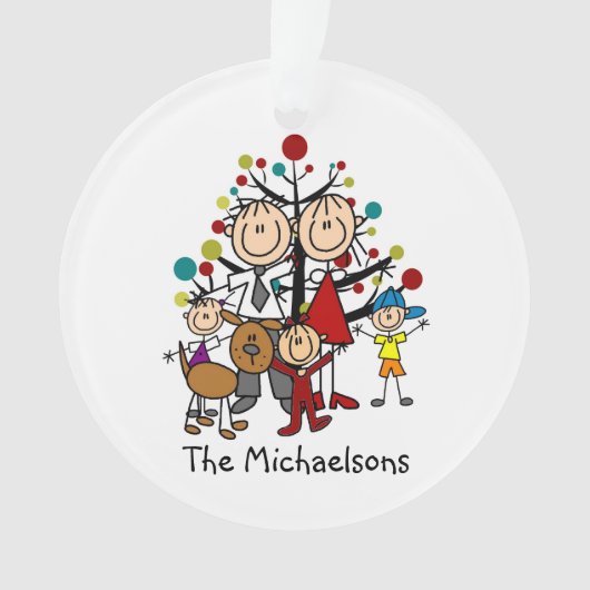 Stick Figuur Familie van 5 Dog Acryl Ornament (voorkant)