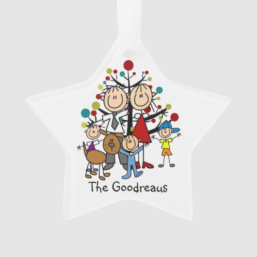 Stick Figuur Familie van 5 Dog Acryl Ornament (voorkant)