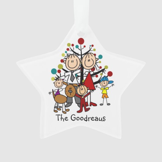 Stick Figuur Familie van 5 Dog Acryl Ornament (voorkant)