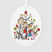 Stick Figuur Familie van 5 met Dog Acrylversiering Ornament (voorkant)
