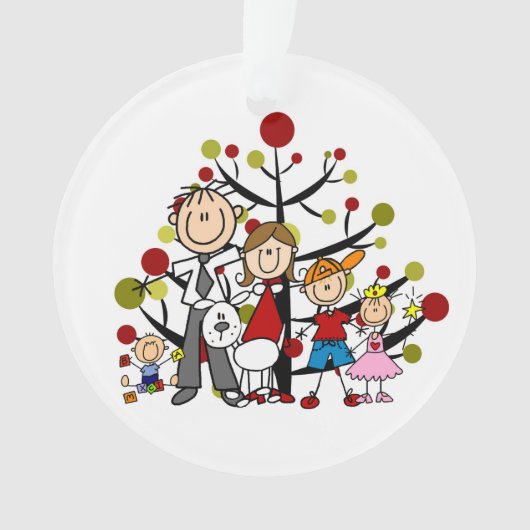 Stick Figuur Familie van 5 met Dog Acrylversiering Ornament (voorkant)