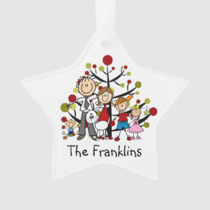 Stick Figuur Familie van 5 Met Hond Acryl Ornament