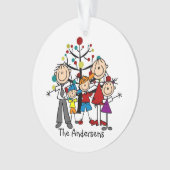Stick Figuur Familie van 5 Vakantige Acrylversieri Ornament (voorkant)