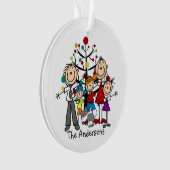 Stick Figuur familie van vijf cat acrylOrnament Ornament (voorkant)