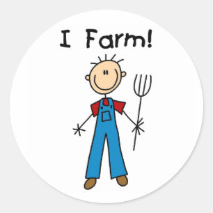 Stick Figuur Farmer Ronde Sticker