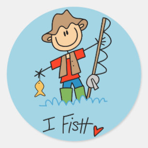 Stick Figuur Fisherman Ronde Sticker