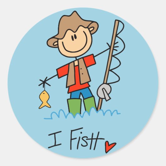 Stick Figuur Fisherman Ronde Sticker (Voorkant)