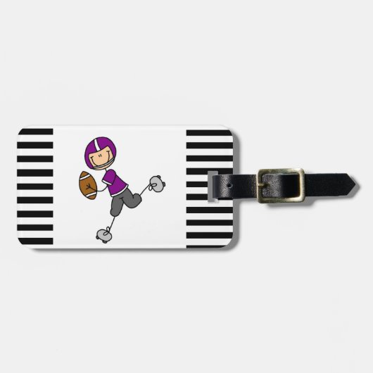 Stick Figuur Football Paars Bagagelabel (Voorkant horizontaal)