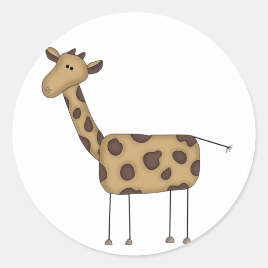 Stick Figuur Giraffe Tshirts en geschenken Ronde Sticker (Voorkant)