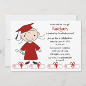 Stick Figuur Girl Afstuderen Invitation Kaart (Voorkant)