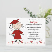 Stick Figuur Girl Afstuderen Invitation Kaart (Staand voorkant)