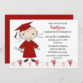 Stick Figuur Girl Afstuderen Invitation Kaart (Voorkant / Achterkant)