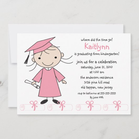 Stick Figuur Girl Afstuderen Invitation Kaart (Voorkant)