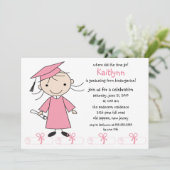 Stick Figuur Girl Afstuderen Invitation Kaart (Staand voorkant)