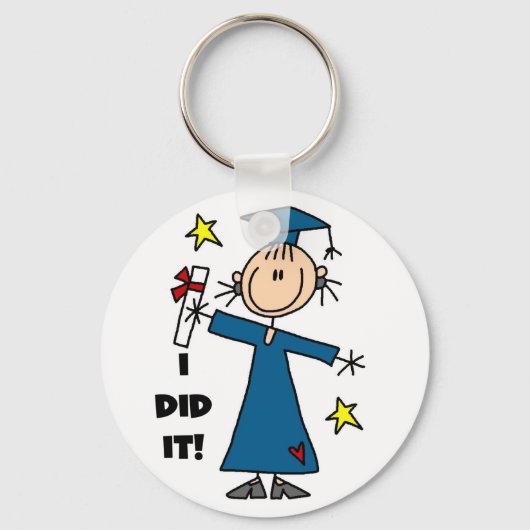 Stick Figuur Girl Afstuderen T-shirts en cadeautje Sleutelhanger (Voorkant)