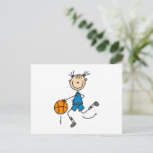 Stick Figuur Girl Basketball Player Tshirts Briefkaart (Staand voorkant)