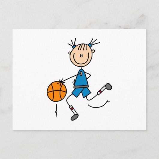 Stick Figuur Girl Basketball Player Tshirts Briefkaart (Voorkant)