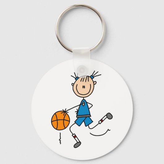 Stick Figuur Girl Basketball Player Tshirts Sleutelhanger (Voorkant)