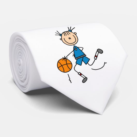 Stick Figuur Girl Basketball Player Tshirts Stropdas (Opgerold)