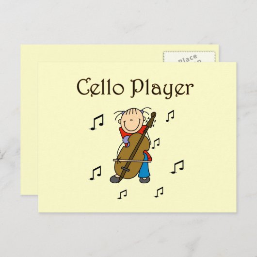 Stick Figuur Girl Cello Player T-shirts en cadeaut Briefkaart (Voorkant / Achterkant)