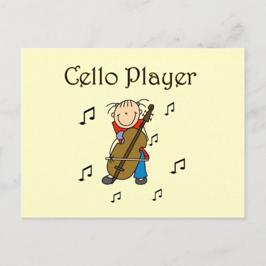 Stick Figuur Girl Cello Player T-shirts en cadeaut Briefkaart (Voorkant)