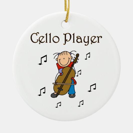 Stick Figuur Girl Cello Player T-shirts en cadeaut Keramisch Ornament (Voorkant)