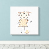 Stick Figuur Girl en Frog Canvas Afdruk (Insitu (Houten vloer))