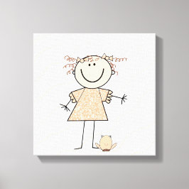 Stick Figuur Girl en Frog Canvas Afdruk