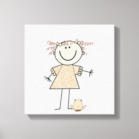 Stick Figuur Girl en Frog Canvas Afdruk (Voorkant)