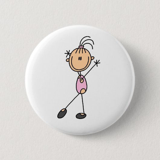 Stick Figuur Girl Gymnast in roze Button (Voorkant)