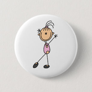 Stick Figuur Girl Gymnast in roze Button