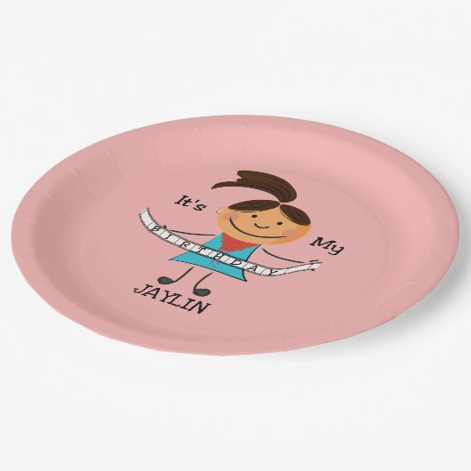 Stick Figuur Girl Het is mijn verjaardag Papieren Bordje (Gekanteld)