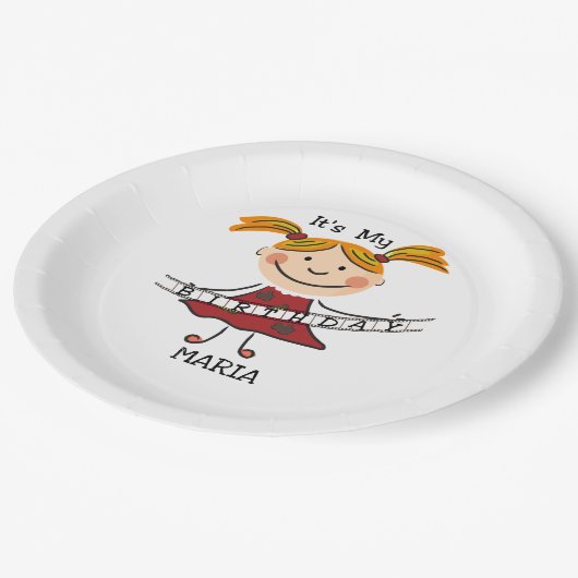 Stick Figuur Girl Het is mijn verjaardag Papieren Bordje (Gekanteld)