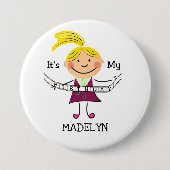 Stick Figuur Girl Het is mijn verjaardag Ronde Button 7,6 Cm (Voorkant)