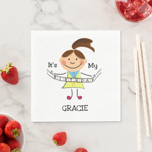 Stick Figuur Girl Het is mijn verjaardag Servet (Insitu)