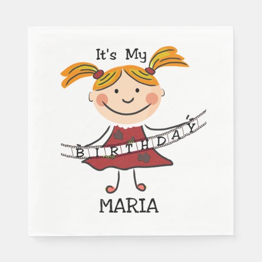 Stick Figuur Girl Het is mijn verjaardag Servet (Voorkant)