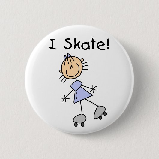 Stick Figuur Girl I Schaats Ronde Button 5,7 Cm (Voorkant)