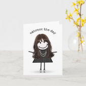 Stick Figuur Girl in Sneakers Hallo Kaart (Gele Bloem)