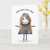 Stick Figuur Girl in Sneakers Kaart (Gele Bloem)