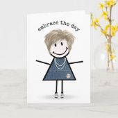 Stick Figuur Girl in Sneakers Kaart (Gele Bloem)