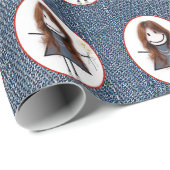 Stick Figuur Girl in Sneakers op Blue Denim Cadeaupapier (Rol Hoek)