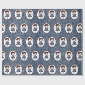 Stick Figuur Girl in Sneakers op Blue Denim Cadeaupapier (Vlak)